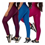 Kit 3 Calças Legging Fitness Cintura Alta 3d Leg Academia