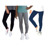 Kit 3 Calças Legging Infantil Reforçada Escolar Suplex Leg