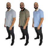 Kit 3 Camisa Gola Polo Com Botao E Bolso Manga Curta Premium