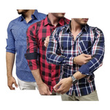 Kit 3 Camisa Social Masculina Manga Longa Xadrez - Sortidas 