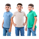 Kit 3 Camisas Infantis Polo Piquet Algodão Manga Curta