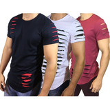 Kit 3 Camisas Masculinas Longline Camisetas