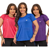 Kit 3 Camiseta Academia Feminina Camisa Dry Fit Treino Blusa