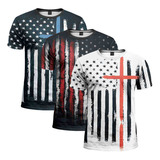 Kit 3 Camiseta Dryfits Bandeira Estados Unidos Eua Academia