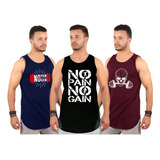 Kit 3 Camiseta Fitness Regata Camisa Long Line Blusa Estampa