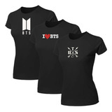Kit 3 Camisetas Baby Look Banda Bts K-pop Blusa De Algodão 