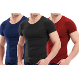 Kit 3 Camisetas Camisas Masculina Gola V Slim Fit Lycra Luxo
