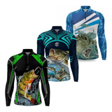Kit 3 Camisetas De Pesca Manga Longa Adulto E Infantil Uv50