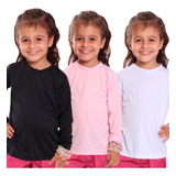 Kit 3 Camisetas Infantil Menina Proteção Uv Manga Longa