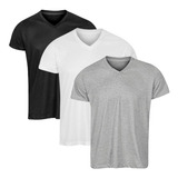 Kit 3 Camisetas Malha Fria Gola V Masculina Básica Pv Camisa