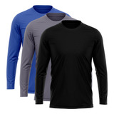 Kit 3 Camisetas Manga Longa Masculina Dry Uv Proteção Solar