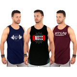 Kit 3 Camisetas Regatas Fitness Longline