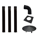Kit 3 Canos Curva Chapeu Chaminé Esmaltado Fogao Lenha Preto
