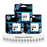 Kit 3 Cartuchos Hp 664 Preto