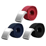 Kit 3 Cintos Masculino Lona Cadarço Com Fivela Niquelada Cor Preto, Vermelho E Marinho Tamanho 145