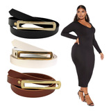 Kit 3 Cintos Plus Size Feminino Fino Fivela Dourada Comprido