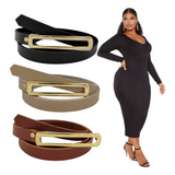 Kit 3 Cintos Plus Size Feminino Fino Fivela Dourada Comprido