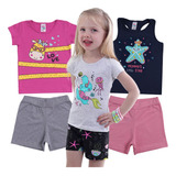 Kit 3 Conjunto Roupas Feminina Infantil De Verão P/ Crianças