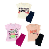 Kit 3 Conjunto Tam 1-14 Paras Menina Infantil Shorts E Blusa