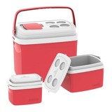 Kit 3 Coolers Caixa Térmica Vermelha 32+12+5 Litros Soprano