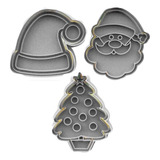 Kit 3 Cortador Marcador Cookie Natal Papai Noel Presente