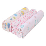 Kit 3 Cueiro 80 X50 Cm Manta Flanelado Bebê Algodão Menina 