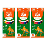 Kit 3 Cx De Lápis De Cor Leo & Leo Cada Caixa 12 Cores