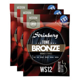 Kit 3 Encordoamentos Cordas Violão De Aço 012 Strinberg Ws12