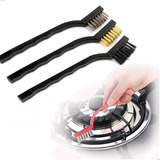 Kit 3 Escovas Limpeza Cedas Aço Latão Náilon Grelha Cantinho