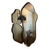 Kit 3 Espelhos Orgânico Grande Borda Madeira Moderno Cor Da Moldura Com Moldura
