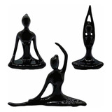 Kit 3 Estátuas Yoga Meditação Zen Sala Quarto Aparador Ioga Cor Preto