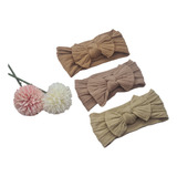 Kit 3 Faixas De Cabelo Turbante Para Bebê Menina Bege 