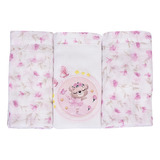 Kit 3 Fraldas Pano Ombro Bordada Bainha Menina Rosa
