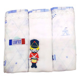 Kit 3 Fraldas Pano Ombro Bordada Bainha Menino 70cmx68cm