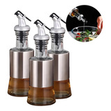 Kit 3 Galheteiro Porta Azeite Vinagre Dosador Vidro Aço Inox
