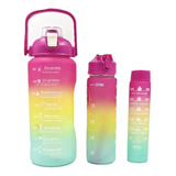 Kit 3 Garrafas D'água Motivacional Squeeze Academia Adesivo 