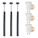 Kit 3 Iluminar Ambiente Pendente Tubo Preto 50cm Canopla 6cm Led Branco Neutro