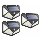Kit 3 Luminária Solar 100 Led Sensor Presença Parede Externa