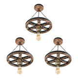 Kit 3 Luminárias Lustre Roda De Carroça Madeira Maciça 33cm