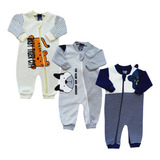 Kit 3 Macacão Bebê Fofinho Interativo Ziper Estampado Luxo