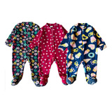 Kit 3 Macacão Infantil Pijama Soft Fleece De Frio Com Pezinh