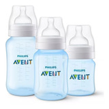 Kit 3 Mamadeiras Avent Azul Anti-cólica 125/260/330ml