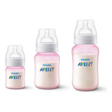 Kit 3 Mamadeiras Clássica Rosa 125 260 330ml Avent Scy119/19
