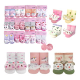 Kit 3 Meia 3d Infantil Com Chocalho Bebê Fofo Inverno