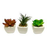Kit 3 Mini Suculentas Plantas Artificiais Vaso De Ceramica
