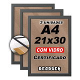 Kit 3 Moldura A4 Certificado Diploma Quadro Foto C/ Vidro