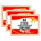 Kit 3 Moldura A4 Certificado Laqueada Premium C/ Vidro Preto
