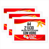 Kit 3 Moldura A4 Certificado Laqueada Premium C/ Vidro Preto