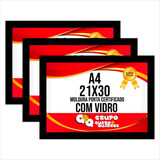 Kit 3 Moldura A4 Certificado Laqueada Premium C/ Vidro Preto