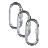 Kit 3 Mosquetão De Aço Oval Trava Roscada Rosca Dupla 25kn 